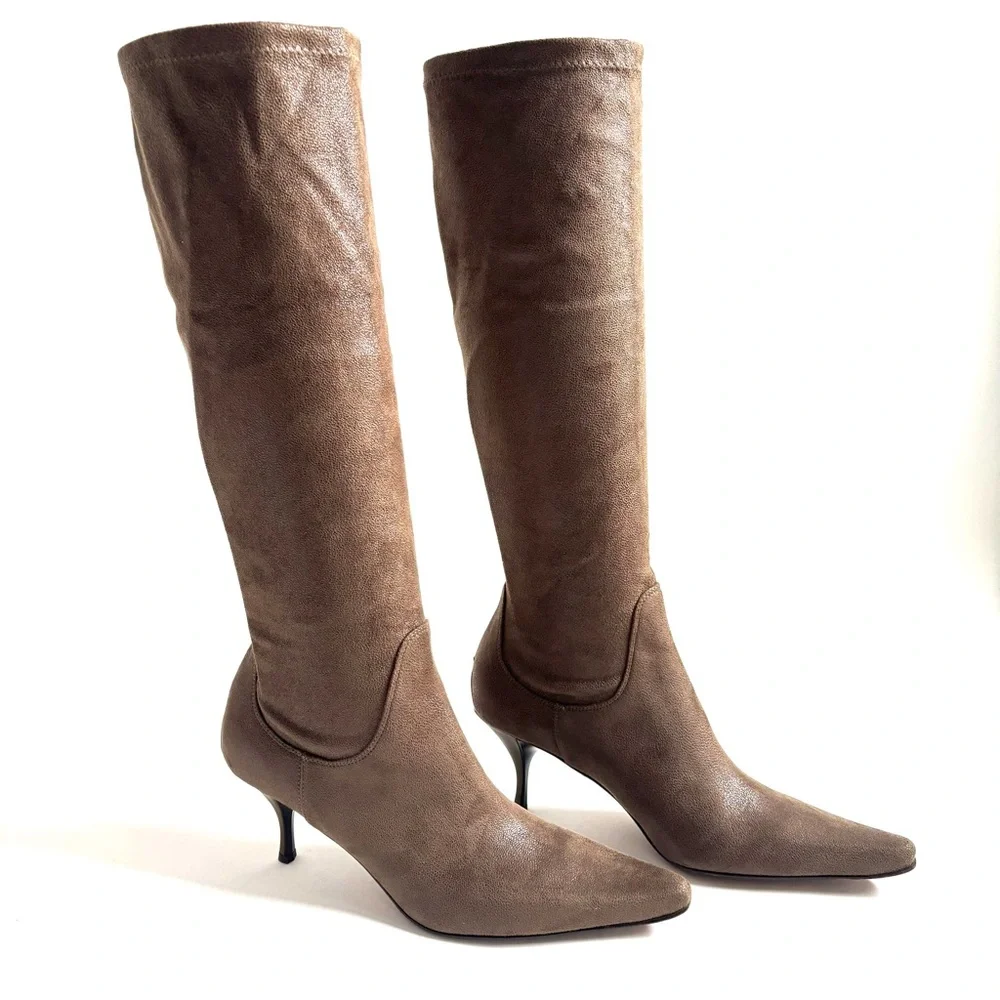 Donald J Pliner Suede Leather Knee High Boots Kitten Heels Sock Pull On Sz 10M